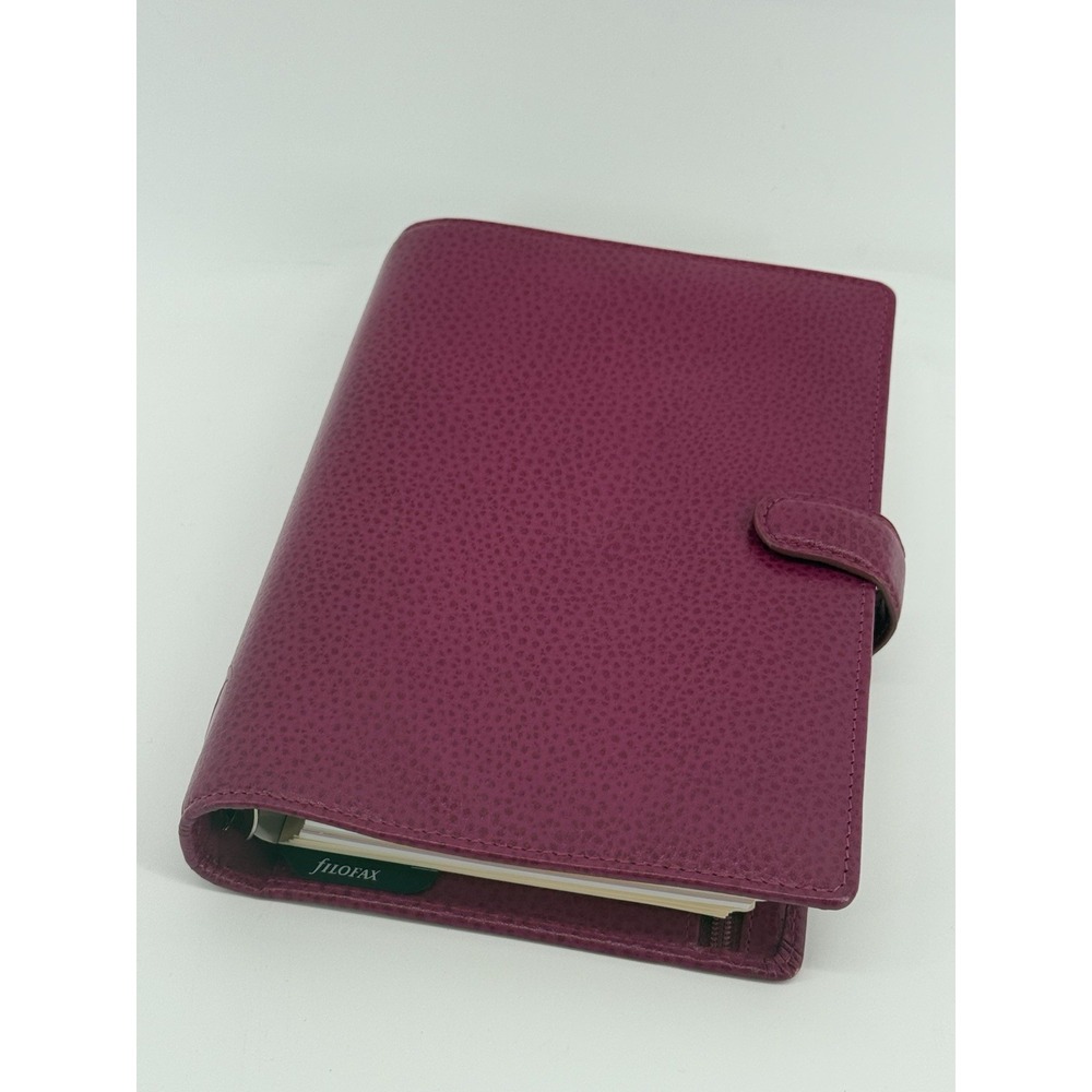 Filofax Raspberry Leather Finsbury Personal Organizer Planner 7.5"Ht 5.25W